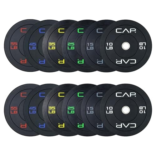 CAP 370 lb Economy Olympic Bumper Plate Set, 2-Inch Olympic Plates, Medium Bounce Rubber Weight Plates with Steel Hub for Weightlifting, Strength Training & Home Gym Workouts