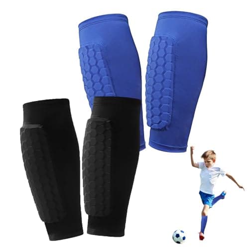 2 Pairs Soccer Shin Guards for Kids Youth Adult,Shin Guards Soccer Calf Compression Sleeve with Honeycomb Pads,Lightweight Shin Protector Support for Baseball MTB Football–Boys Girls Protective Gear
