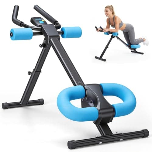 NEWBULIG Ab Machine, Adjustable Ab Trainer for Home Gym, Foldable Abdominal Workout Equipment with LCD Display, Knee Protection, Core Exercise Machine, Black/Blue