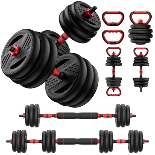 Cvonte Adjustable Dumbbell Set, 90lbs Free Weight Set With Double Locknut, 5-in-1 Dumbbells Set Includes Barbell, Kettlebells, Push up Stand, Fitness Exercise for Home Gym Suitable Men/Women
