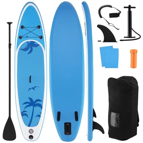 GYMAX Paddle Board, 9.8’/10’/11’ x 6” Inflatable Stand Up Paddle Board with SUP Accessories, Removable Fin, Paddle & Carry Bag, Blow Up Paddle Boards Standing Boat for Adults Youth (Blue Tree, 11FT)