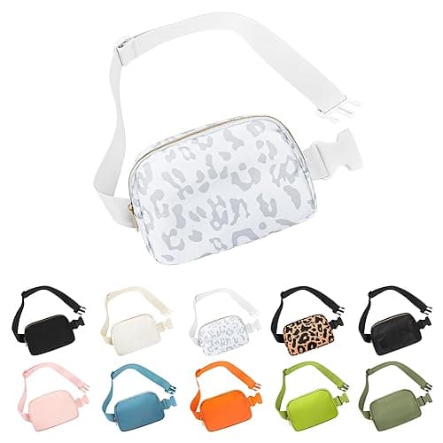 Frenou Waist Belt Bag Fashion Fanny Women and Men Gift Waist Pack With Adjustable Strap For Travel Running Hiking Walking Leopard White