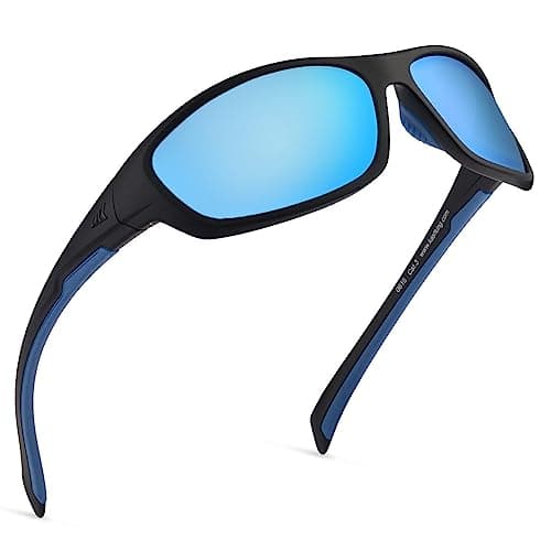 KastKing Hiwassee Polarized Sport Sunglasses for Men and Women, Matte Blackout Frame,Smoke Base Ice Mirror