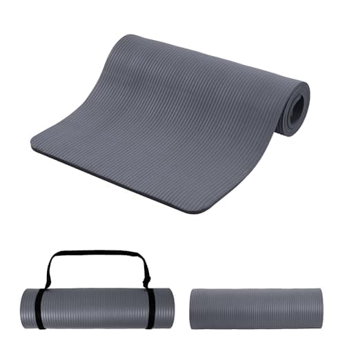 Signature Fitness Yoga Mat,Pilates & Exercise Mat,Extra Thick 1/2" High-Density Foam Workout Mat with Easy-Cinch Carrying Strap for Home & Gym Workouts,Graphite