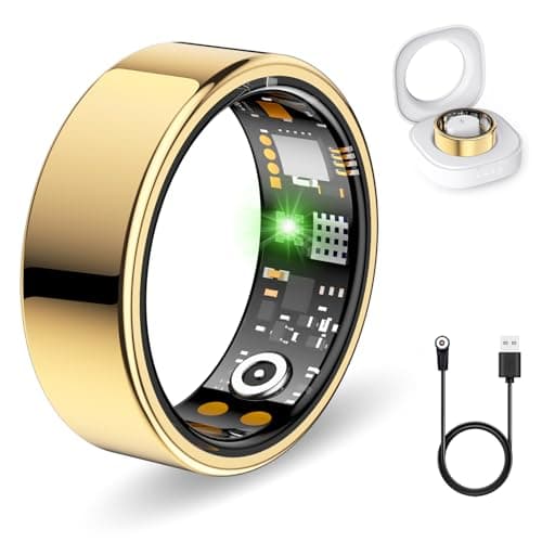 Smart Rings for Women Men, Fitness Ring with Heart Rate, Blood Oxygen, HRV, Stress, Sleep Tracker, Step Tracker, No Subscription Fee, lP68 Waterproof Smart Ring for iPhone & Android (Gold, 10#)