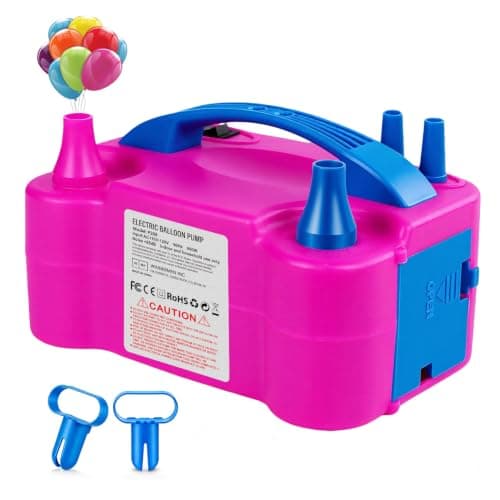 Motorenbau Electric Balloon Pump, Portable Electric Balloon Blower Machine Balloon Air Pump, Dual Nozzle 110V 600W Balloon Inflator for Party Decoration Christmas Birthday-Rose Red