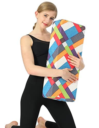 Aozora Yoga Bolster Pillow for Restorative Support & Meditation - 8-Feet with Carry Handle & Yoga Strap - Plaid