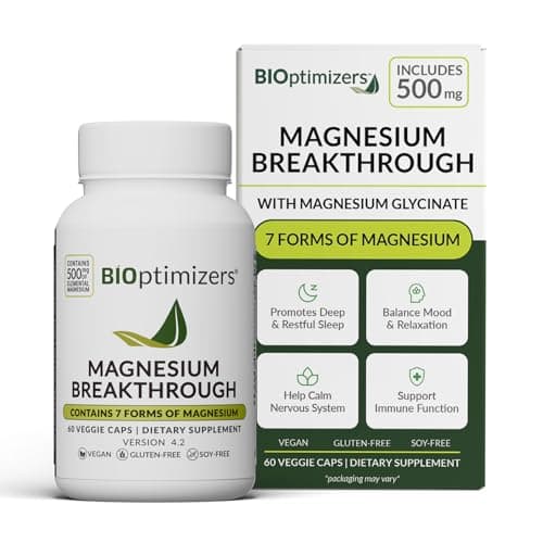 BIOptimizers Magnesium Breakthrough Supplement with 500mg - 7 Forms of Magnesium: Glycinate, Malate, Citrate, and More - Natural Support for Sleep and Cognitive Function -60 Capsules- Calming Vitamins