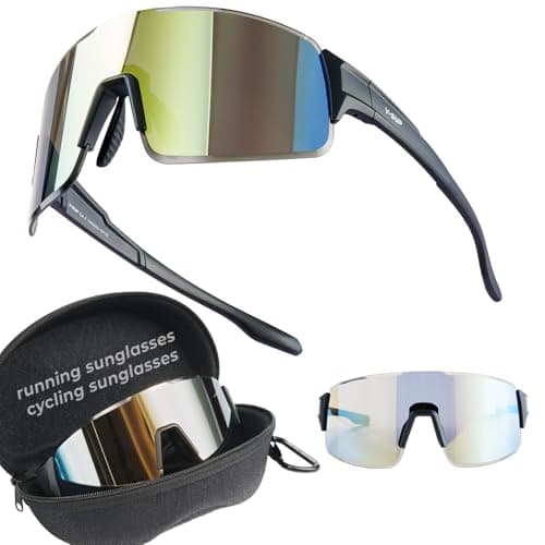 V-SUP TR90 Cycling Sunglasses Men Women, UV400 Golden Revo Lens, Lightweight 31g Rimless Bike Eyewear for MTB Road Running Outdoor (Gold Revo Lens)