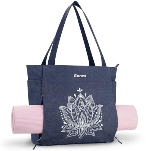 Gonex Yoga Mat Bag, Large Yoga Tote Bag with Multi Pockets for Women Men, Canvas Yoga Mat Carrier Fits Yoga Blocks & Accessories, Full Zipper Easy Access for Pilates, Gym, Travel, Blue, Large