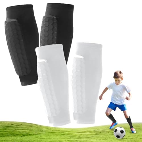 2 Pairs Soccer Shin Guards, Shin Guards Soccer Kids Youth Adult Calf Compression Sleeve with Honeycomb Pads Lightweight Calf Protective Gear for Football & Baseball Boxing MTB for Boys, Girls