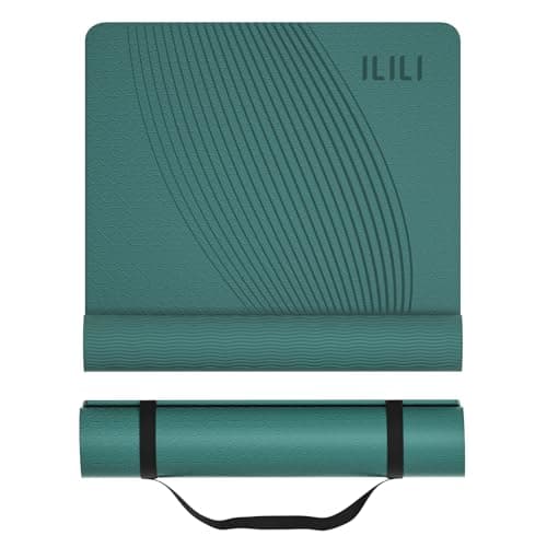 ILILI Yoga Mat, 72x25×0.3 Inch, TPE Exercise Mat, Tear-Resistant, Fitness Yoga Mat with Carrying Strap, Ideal for Yoga, Pilates, Home Workouts, Stretching & All Fitness Routines (Peacock Green)