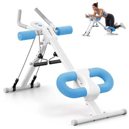 MERACH Ab Machine, Ab Workout Equipment, Adjustable Ab Trainer Machine for Abs Workout at Home Gym, Foldable, Knee Protection, Abdominal Trainer for Stomach Workout (White Blue)