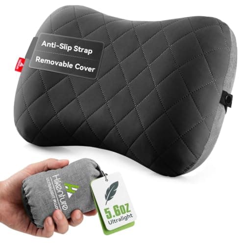 Hikenture Camping Pillow with Removable Cover - Ultralight Inflatable Pillow for Neck Lumbar Support - Upgrade Backpacking Pillow - Washable Travel Air Pillows for Camping, Hiking, Backpacking (Black)