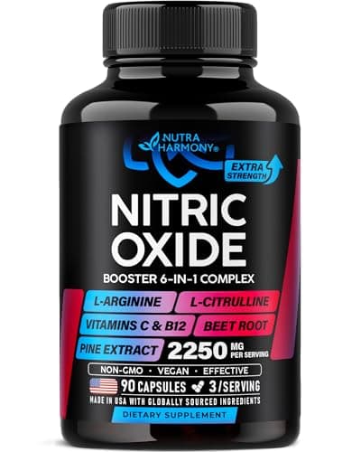 Nitric Oxide Supplement for Men & Women 2250 mg - Nitric Oxide Booster - Pine Bark | L-Arginine | L-Citrulline | Beet Root | Vitamin C & B12 - Muscles, Energy & Circulation - Lab Tested, 90 Capsules
