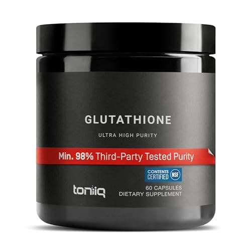 Toniiq NSF Certified Ultra High Strength Glutathione Capsules - 1000mg Concentrated Formula - 98%+ Highly Purified and Bioavailable - Non-GMO Fermentation - 60 Capsules Reduced Glutathione Supplement
