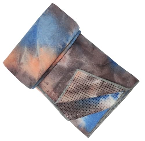 HYOOG Yoga Towel for Yoga Mat, Non Slip Mat Cover for Hot Yoga, Washable Microfiber Light Weight (Brown-Blue)