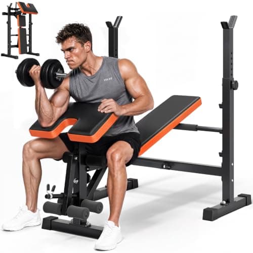YOLEO 6-in-1 Weight Bench Set, 880LBS Adjustable Bench with Rack & Curl Pad