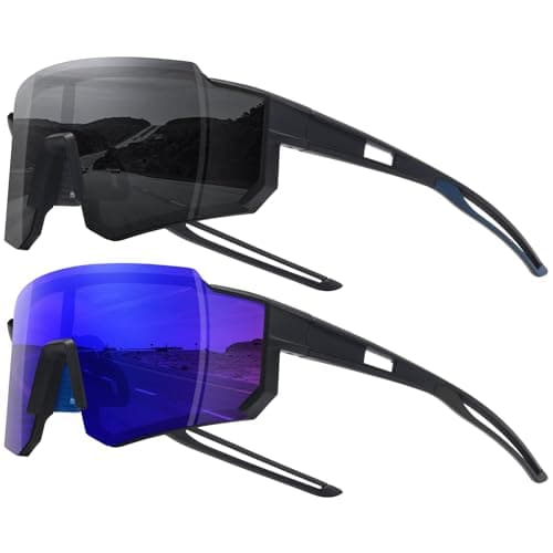 STORYCOAST Sports Running Sunglasses for Men Women Cycling Driving Fishing Bike Sunglasses Polarized UV400 Protection 2Pack Black/Gray+Black/Dark Blue