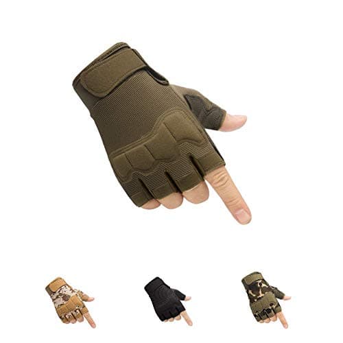 HYCOPROT Fingerless Gloves, Knuckle Protective Breathable Lightweight Outdoor Gloves for Hunting, Motorcycling, Climbing (L, Green)