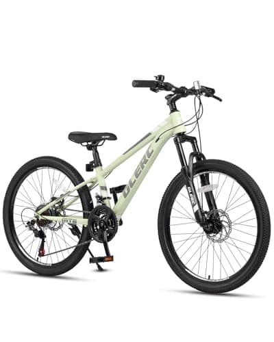 Glerc 24 Inch Kids Bike, Kids Mountain Bike for Boys and Girls Ages 9-15, 21-Speed Skyline Bicycle with Front Suspension and Disc Brakes, Green
