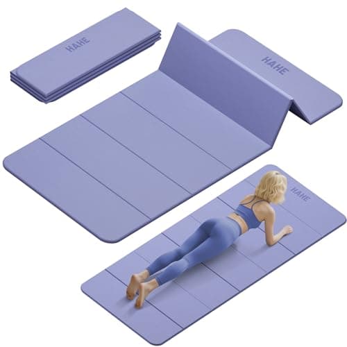 Foldable Yoga Mat, 74"Lx32"Wx1/3"Thick,Folding Exercise Mat,Non-slip Wide Pilates Mats for Home Workout/Travel, Portable Yoga Mat Thick for Yoga/Pilates/Camping/Floor Exercises (Purple)