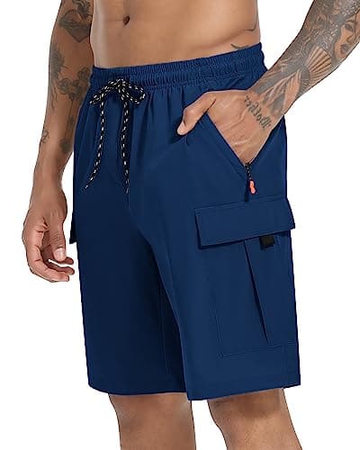 Men's Cargo Shorts Quick Dry Lightweight Stretch Hiking Shorts for Men with 5 Pockets No Lining Navy