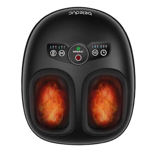 Beleduc Foot Massager with Heat and Compression, Deep Kneading Shiatsu Foot Massage for Plantar Fasciitis, Neuropathy & Circulation, 3 Intensities, Washable Covers, Fits Up to Men Size 14, Black