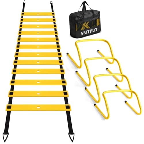 SMTPDT Speed and Agility Training Equipment: 5 Adjustable Agility Hurdles. 20ft Agility Ladder, Soccer Training Equipment Set for Kids Youth Adults