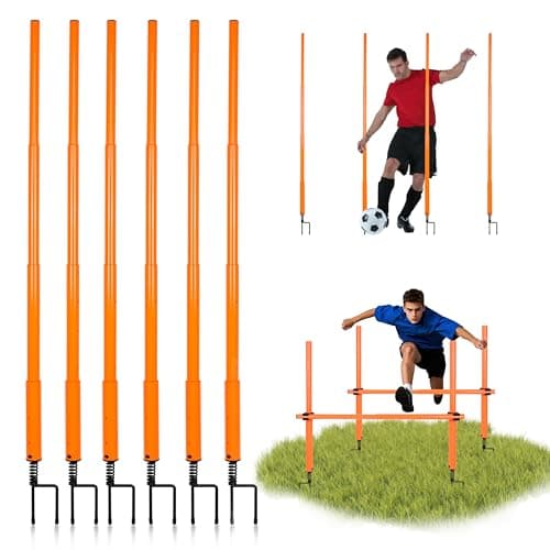 Hikeen Adjustable Length Soccer Agility Training Poles and Football Obstacle Course for Teenager Soccer Training Outdoor Sports Speed Training Equipment 6pcs-Long Poles