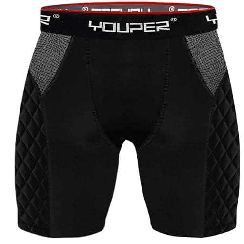 Youper Youth Elite Compression Padded Sliding Shorts w/Cup Pocket for Baseball, Football (Black, Medium)
