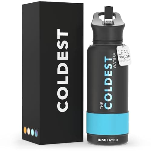 Coldest Insulated Water Bottle with Straw Lid - Stainless Steel Metal Insulated Bottle for Men & Women (Matte Black, 32 oz)