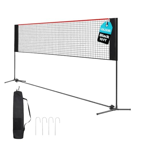 OLIXIS Portable Badminton Net, 2-5 FT Height Adjustable Volleyball Net, Badminton Net with Carry Bag, Volleyball Net, Pickball Net, Backyard Game Indoor Outdoor Use, 10FT Wide, Red