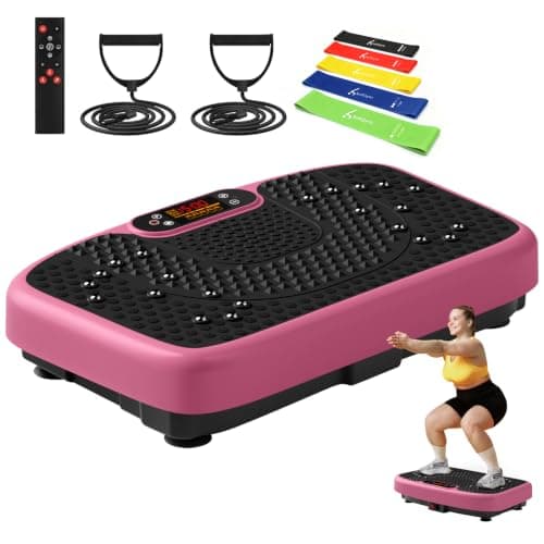 SoftGym Vibration Plate Exercise Machine for Lymphatic Drainage Weight Loss,120 Speed Levels Vibrating Platform with Resistance Bands,Full-Body Workout Equipment for Muscle Activation