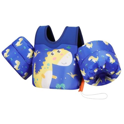 MoKo Toddler Swim Vest - Cute Toddler Floaties with Emergency Whistle for Boys and Girls 13-20-30 lbs Water Wings Arm Band Floaties Swim Training Equipment for Beach Swimming Pool Sea, Dinosaur