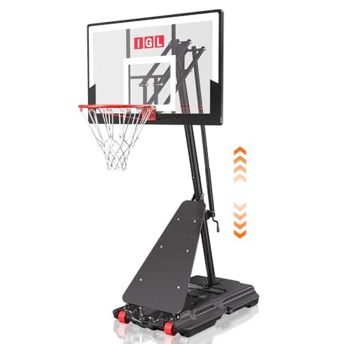 IGL Basketball Hoop Outdoor 48 Inch, Height Adjustable 5.3-10 FT, Portable Basketball Goal with Shatterproof Backboard for Kids Teens Adults, Backyard Driveway
