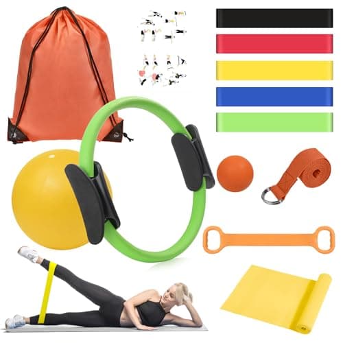 Pilates Equipment for Women Home Workout, Pilates Kit Ring and Ball Set with Pilates Ring, Resistance Bands, Massage Lacrosse. Full-Body Fitness Set for Toning Arms, Thighs Legs & Core, Orange