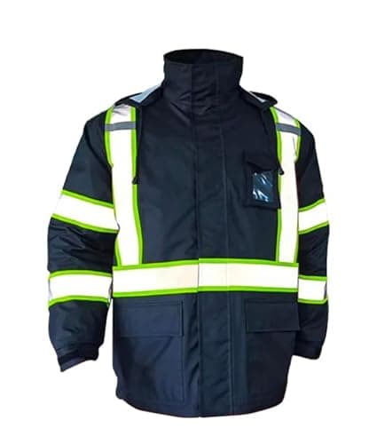 Wuple Men's Hi Vis Rain Jacket & Safety Rain Coat Waterproof Lightweight with Hood, Class 3 Reflective Adult Black Work Rain Jacket (L/XL)