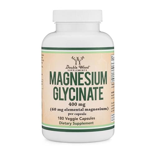 Magnesium Glycinate 400mg | 180 Capsules | Sleep, Muscle, & Heart Support | Vegan, Third Party Tested, Gluten Free, Non-GMO, by Double Wood Supplements