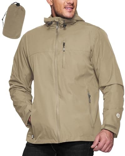 Outdoor Ventures Men's Packable Rain Jacket Waterproof Lightweight Raincoat with Hood Windproof Cycling Jackets