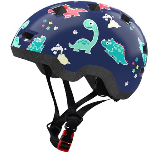 Toddler Bike Helmet 2-6 Years Old- with 12 Vents & Dual Liner (0.16"+0.28") - Adjustable Dial Fit (48-54cm) (S,Dinosaur)