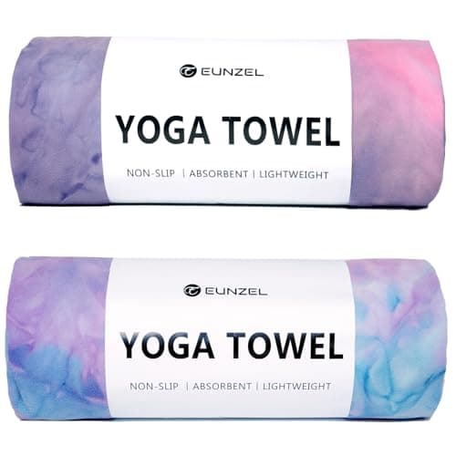 Eunzel 2 Pack Hot Yoga Towel Non Slip Yoga Mat Towel Non-Slip Sweat Absorbent Microfiber Towel for Hot Yoga, Pilates and Workout 72" x 26.5", Purple & Blue/Purple & Green