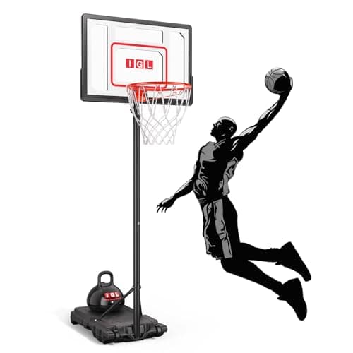 IGL Kids Basketball Hoop Outdoor Adjustable, 33 Inch Portable Basketball Goal with PC Backboard, Fillable Base & 40 lb Weight Ball for Backyard & Driveway (Red-Standard, 33in Backboard)