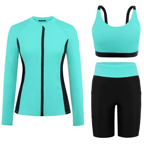 Arolina Plus Size Bathing Suit Rash Guard for Women Long Sleeve Swim Shirt with Sports Bra Swim Top Lake Green 22W