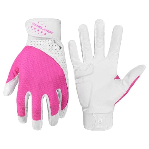 HANDLANDY Baseball Batting Gloves for Adult Youth, Grip Breathable Softball Batting Gloves Fit Men Kids Boys Girls (Pink-Adult, Adult Medium)