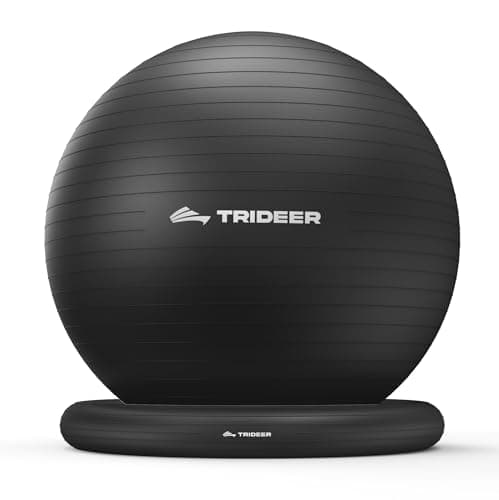 Trideer Yoga Ball Chair with Base for Office Desk, Exercise & Stability Ball Seat, Pilates Ball for Core Training, Pregnancy Ball, Back Pain Relief & Active Sitting