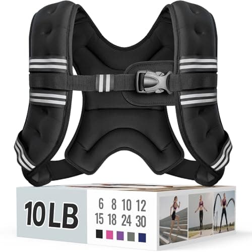 Zeerun Weighted Vest for Women & Men with Reflective Stripe and Adjustable Buckle, Comfortable & Durable Rucking Vest for Walking, Running & Strength Training, 10LBS-Black