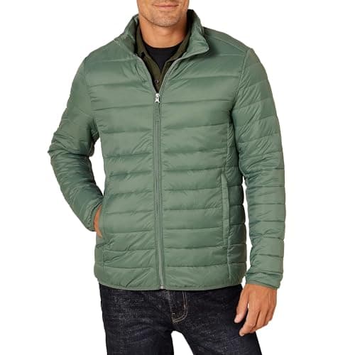 Amazon Essentials Men's Packable Lightweight Water-Resistant Puffer Jacket (Available in Big & Tall), Spruce Green, Large