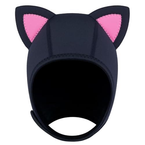 Dizokizo Scuba Hood Cat Ears Thermal Wetsuit Hood for Men Women 3mm Neoprene Swim Cap with Flow Vent for Snorkeling Diving Surfing Water Sports (XL)