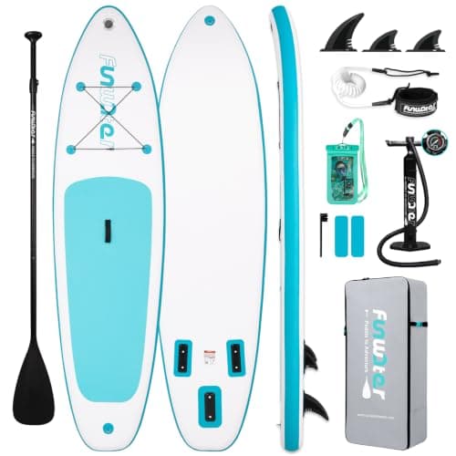 FunWater SUP Inflatable Stand Up Paddle Board 10'6×33"×6" Ultra-Light Inflatable Paddleboard with ISUP Accessories,Fins,Adjustable Paddle, Pump,Backpack, Leash